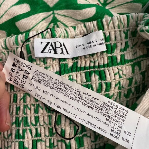 NEW Zara Linen Blend Strapless Midi Dress with Tropical Print, Size S - Picture 16 of 16